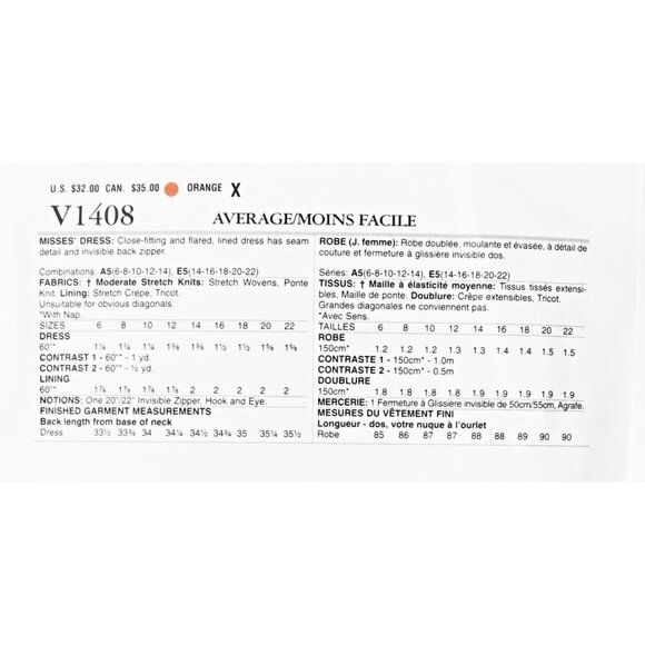 Vogue V1408 1408 Sewing Pattern DKNY Donna Karan Dress Fitted Size Size 6-14 - Picture 4 of 4